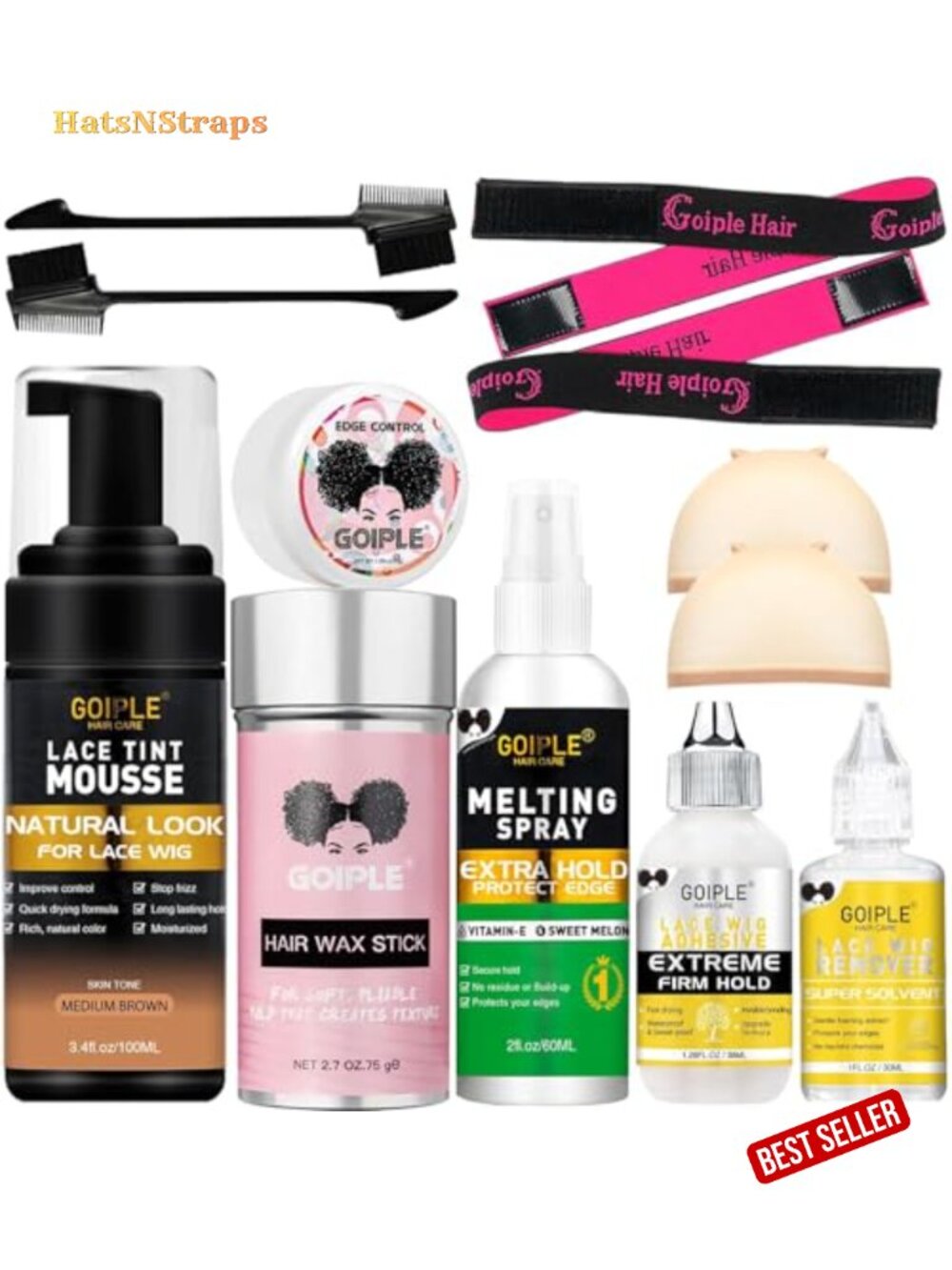 Wig Lace Tint Melting Mousse Kit with Glue & Remover for Hairpieces